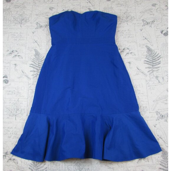 NEW Womens J. Crew Strapless Ruffle-hem cotton silk Dress in Faille Blue sz 6 P - Picture 2 of 8